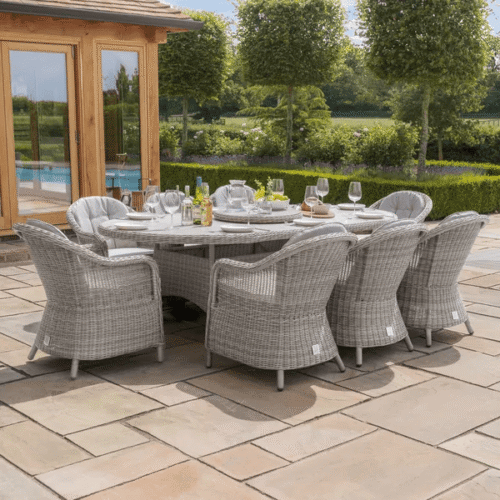 Oxford 6 Seat Oval Dining Set with Heritage Dining Chairs & Woven Lazy Susan - Ceramic Glass + 2 Reclining chairs ( Special for Gaynor )
